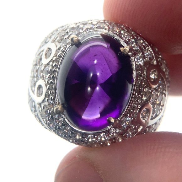 Amethyst 6.33ct Platinum Finish Solid 925 Sterling Silver Ring